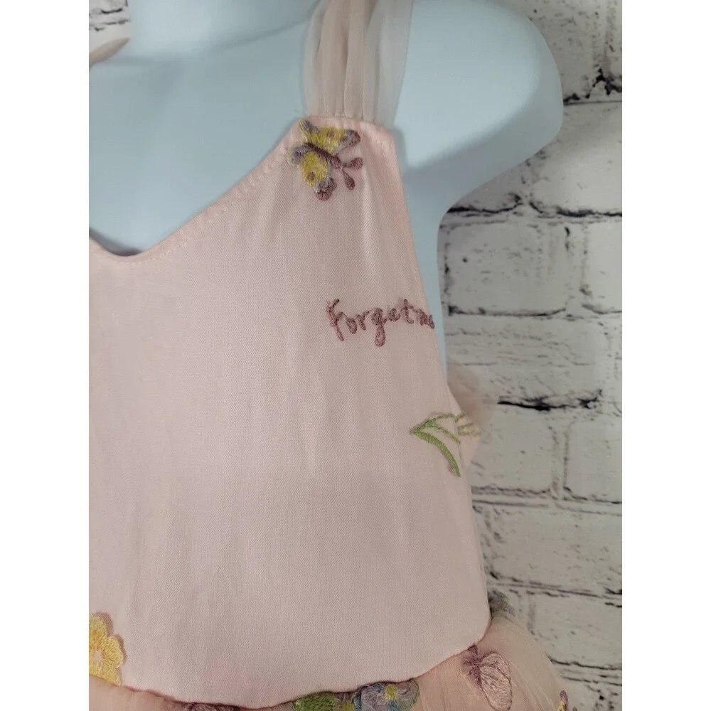 2Bunnies Size 5t Little Girls Pink Floral Embroidered Dress Whimsical, Fairy